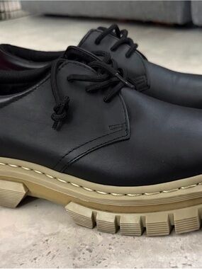 Dr. Martens Black Leather Lace-Up Shoes with Chunky Tan Sole